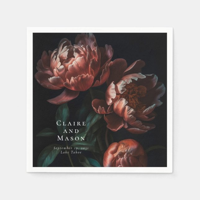 Guardanapo De Papel Casamento das Flores Góticas Românticas Escuras (Frente)