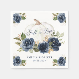 Guardanapo De Papel Casamento de Abóbora Azul Naval Floral Apaixonado