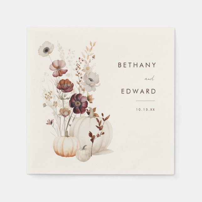 Guardanapo De Papel Casamento de Abóbora Floral Boho Outono (Frente)