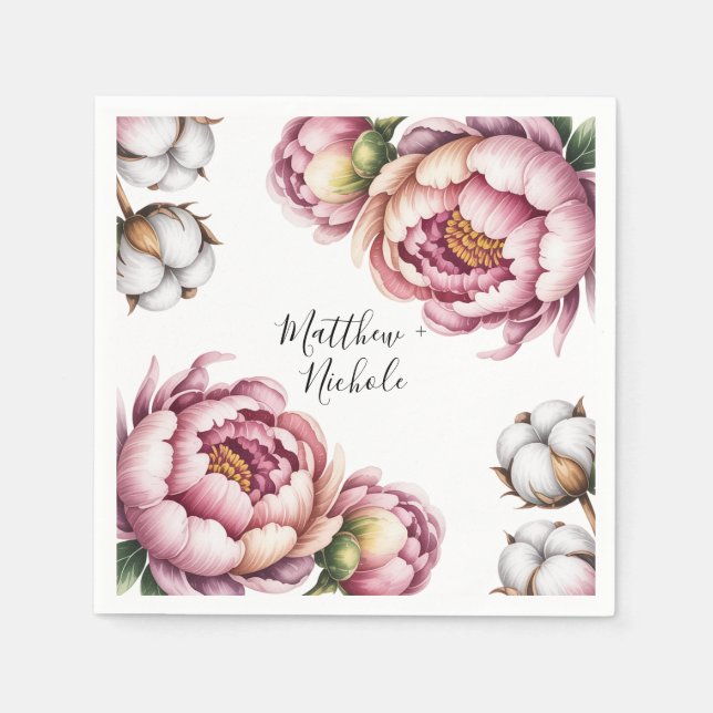 Guardanapo De Papel Casamento de Algodão Rosa e Branco (Frente)
