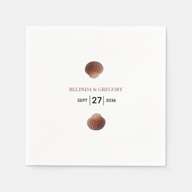 Guardanapo De Papel Casamento de Amarros de Seashell de Praia (Frente)