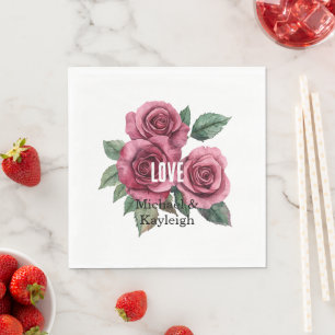 Guardanapo De Papel Casamento de Amor Floral de Rosas vermelhas Branca