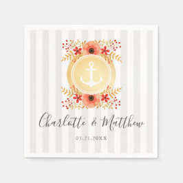 Guardanapo De Papel Casamento de Âncora Dourada Floral Náutica