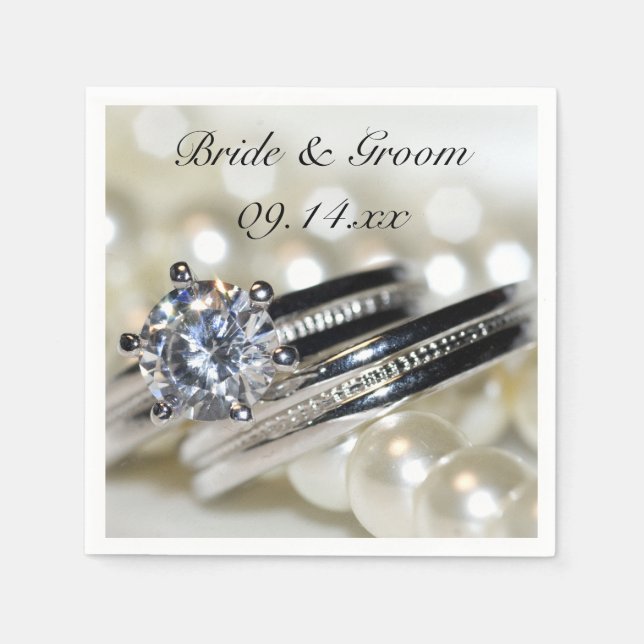 Guardanapo De Papel Casamento de Anéis e Pérolas Brancas (Frente)