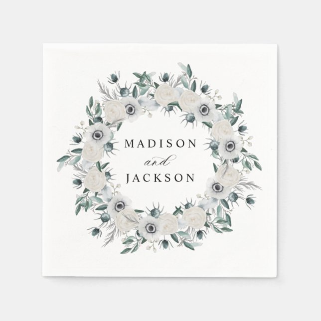 Guardanapo De Papel Casamento de Anêmonas Brancas e Rosas (Frente)