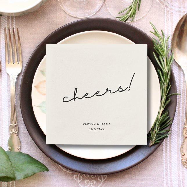Guardanapo De Papel Casamento de animação personalizada com script pre (Minimalist Black Script Custom Cheers Wedding Napkins
)