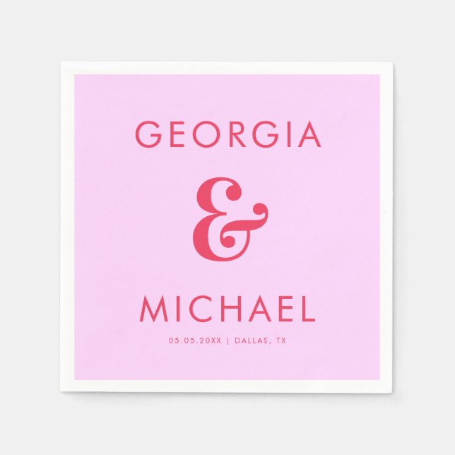 Guardanapo De Papel Casamento de Anos setenta Retro Rosa e Vermelho (Frente)