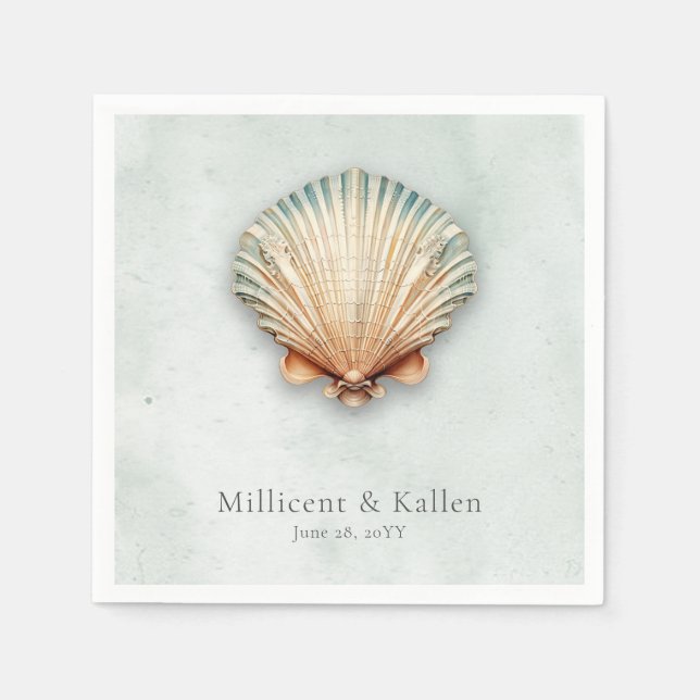 Guardanapo De Papel Casamento de Aqua de Seashell Costeiro Moderno (Frente)
