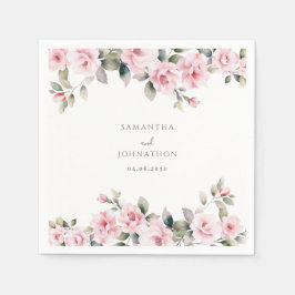 Guardanapo De Papel Casamento de Aquarela Floral Rosa Elegante