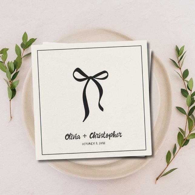 Guardanapo De Papel Casamento de Arco Negro Elegante Napkins Personali (Elegant Black Bow Wedding Napkins Personalized)