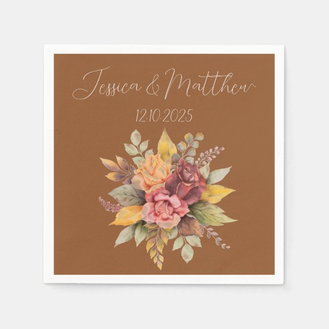 Guardanapo De Papel Casamento de Autumn Fall Terracotta Rustic Waterco (Frente)