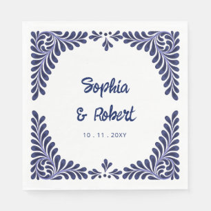 Guardanapo De Papel Casamento de Azulejos de Talavera Azul Marinho Mex