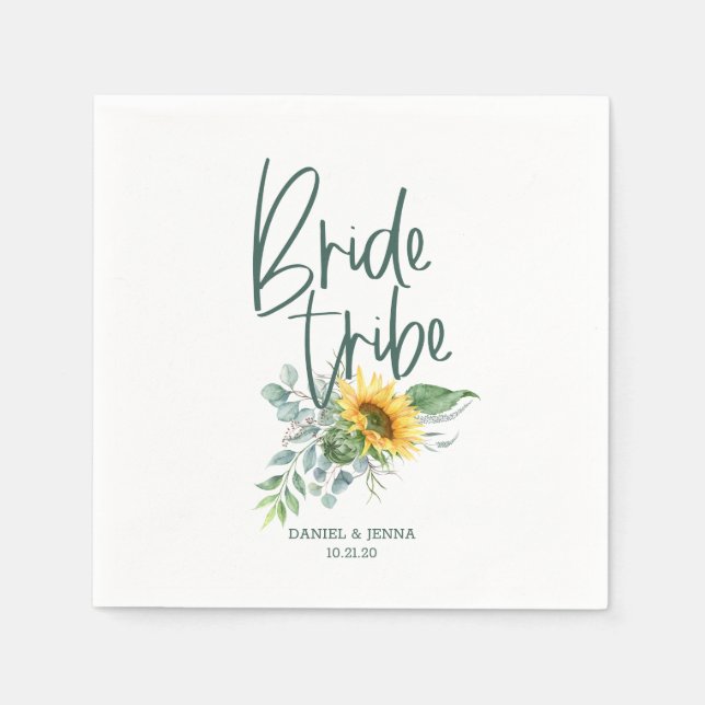 Guardanapo De Papel Casamento de Bachelorette Bride Tribe Sunflower (Frente)
