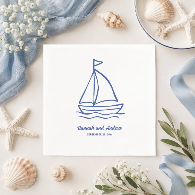 Guardanapo De Papel Casamento de Barco Chic Desenhado à Mão com Ondas (Criador carregado)