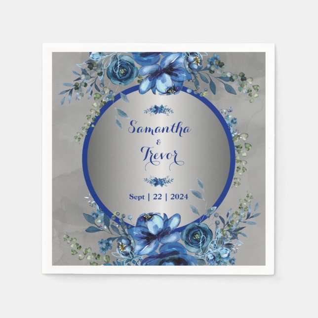 Guardanapo De Papel Casamento de Blossomas de Prata Elegante (Frente)