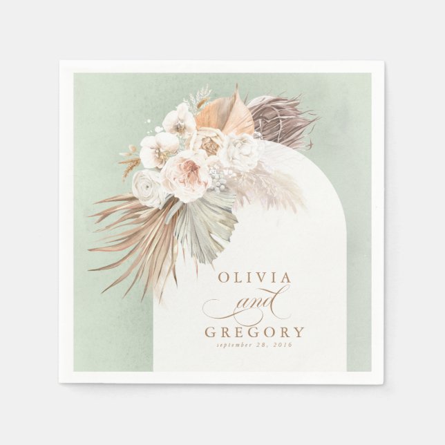 Guardanapo De Papel Casamento de Boho Floral Branco Pampas Grass (Frente)