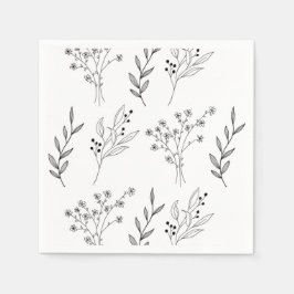 Guardanapo De Papel Casamento de Boho Floral Negro e Branco