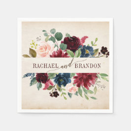 Guardanapo De Papel Casamento de Boho País Russo Floral Marinho Burgun