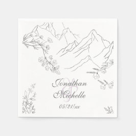Guardanapo De Papel Casamento de bonito Montanhas, Flores e Sucursais