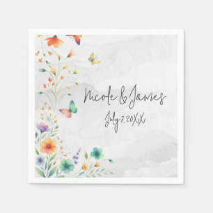 Guardanapo De Papel Casamento de Borboleta Floral Aquarela Colorida
