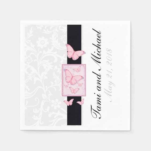 Guardanapo De Papel Casamento de Borboleta Personalizada Napkins (Frente)
