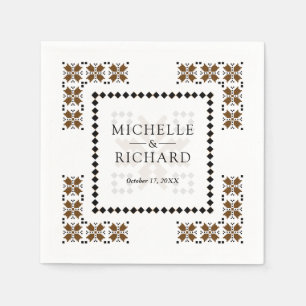 Guardanapo De Papel Casamento de Bordado Ucraniano Marrom e Preto