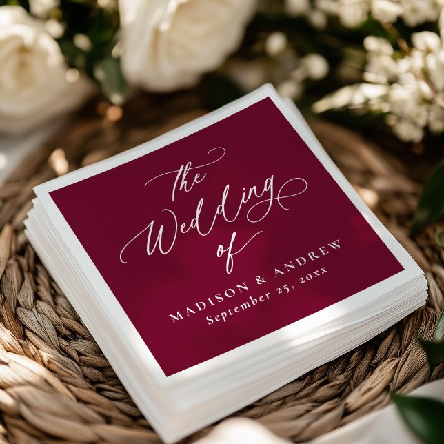 Guardanapo De Papel Casamento de Borgonha da Caligrafia Elegante Moder (Criador carregado)