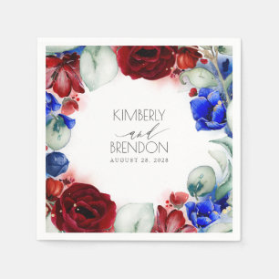 Guardanapo De Papel Casamento de Borgonha e Marinho Azul Floral