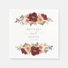Guardanapo De Papel Casamento de Borgonha e Peach Floral
