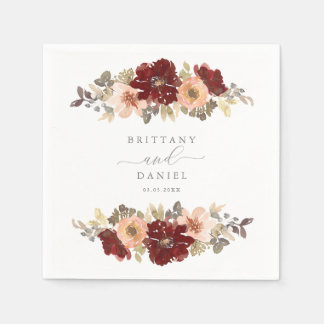 Guardanapo De Papel Casamento de Borgonha e Peach Floral