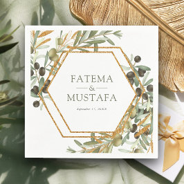 Guardanapo De Papel Casamento de Branch Dourado com Folhas de Oliveira