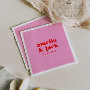 Guardanapo De Papel Casamento de Bright Bold Pink e Red Modern Monogra