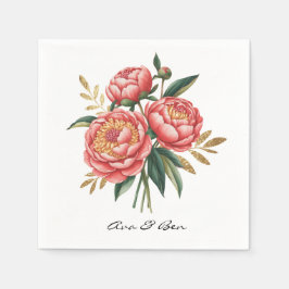 Guardanapo De Papel Casamento de Buquê de Peony Laranja Elegante