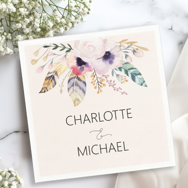 Guardanapo De Papel Casamento de Buquê Elegante Boho (Criador carregado)
