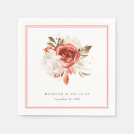 Guardanapo De Papel Casamento de Buquê Floral Branco e Vermelho Sutil