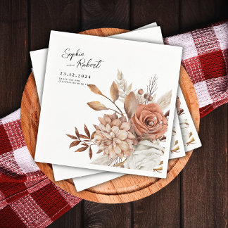 Guardanapo De Papel Casamento de Buquê Floral Mínimo Branco