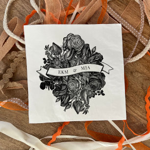 Guardanapo De Papel Casamento de Buquês Rosas Brancos de Monogramas
