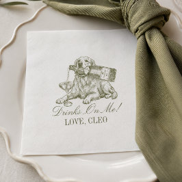 Guardanapo De Papel Casamento de Cachorro Golden Retriever Verde Oliva