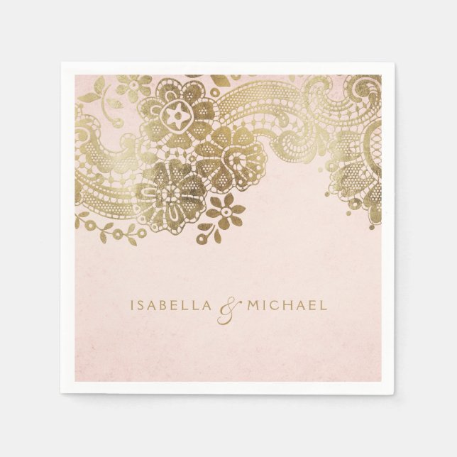 Guardanapo De Papel Casamento de cadáveres elegante com borda dourada (Frente)