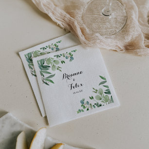 Guardanapo De Papel Casamento de Caligrafia Botânica Eucalipto Verde