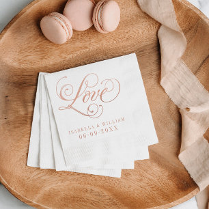 Guardanapo De Papel Casamento de Caligrafia de Amor em Dourado Rosa El
