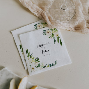 Guardanapo De Papel Casamento de Caligrafia Floral de Outono Branco Ve
