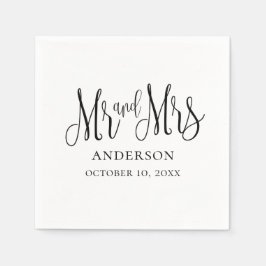 Guardanapo De Papel Casamento de caligrafia preto e branco. Sr e Sra