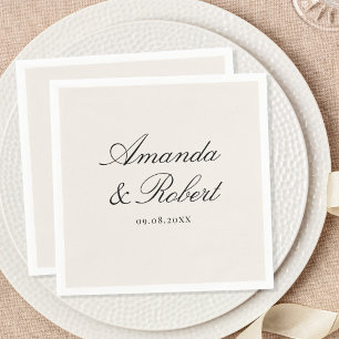 Guardanapo De Papel Casamento de Caligrafia Preto e Marfim Elegante