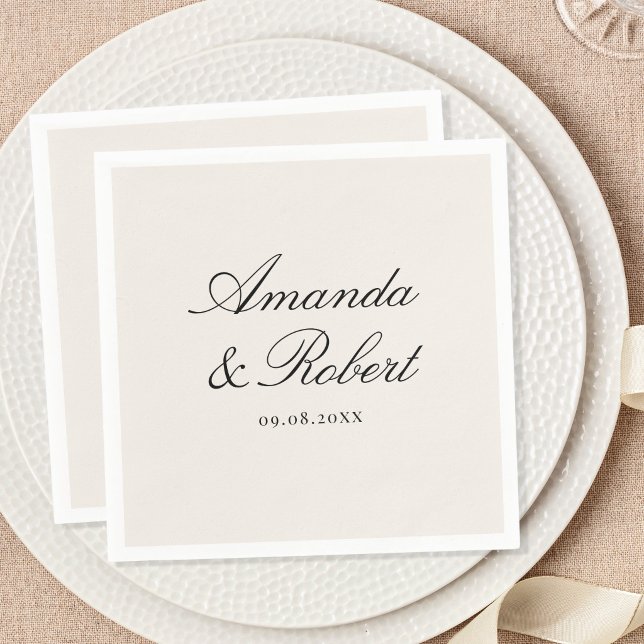 Guardanapo De Papel Casamento de Caligrafia Preto e Marfim Elegante (Criador carregado)