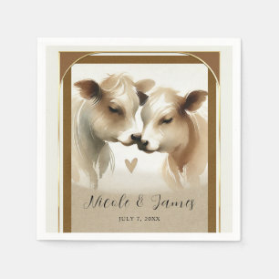 Guardanapo De Papel Casamento de Campo de Vaca Amor Marrom Creme