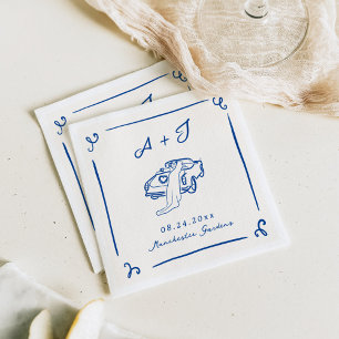 Guardanapo De Papel Casamento de Carro vintage Desenhado à Mão