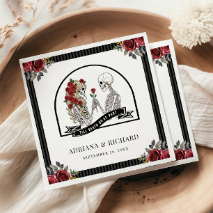 Guardanapo De Papel Casamento de casal esqueleto gótico com rosas verm
