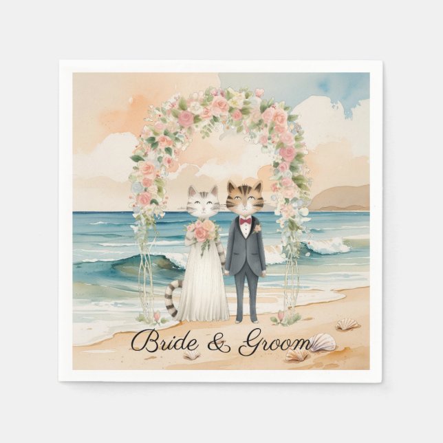 Guardanapo De Papel Casamento de Cat com o tema Noiva e Groom Beach (Frente)