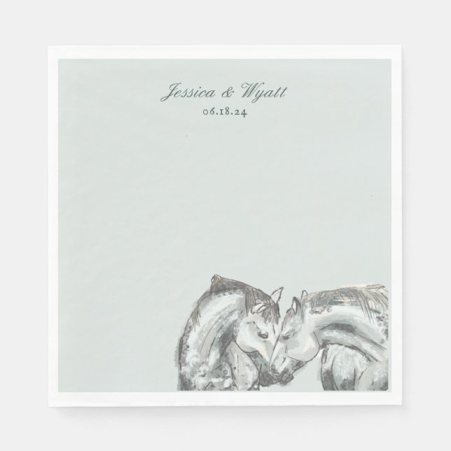 Guardanapo De Papel Casamento de Cavalos Nuzzling Russos Elegantes (Frente)